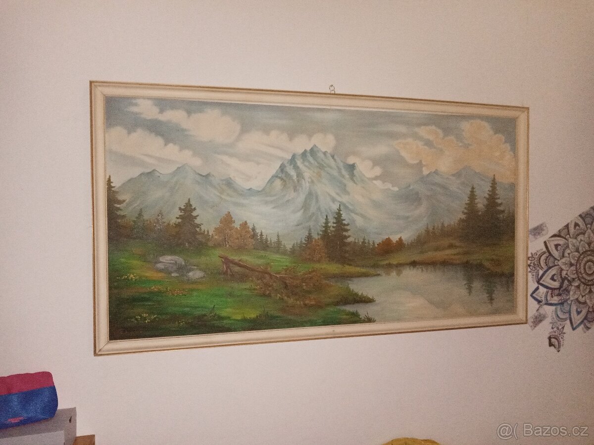 Starý velký Obraz malovaný na papundekl - 2