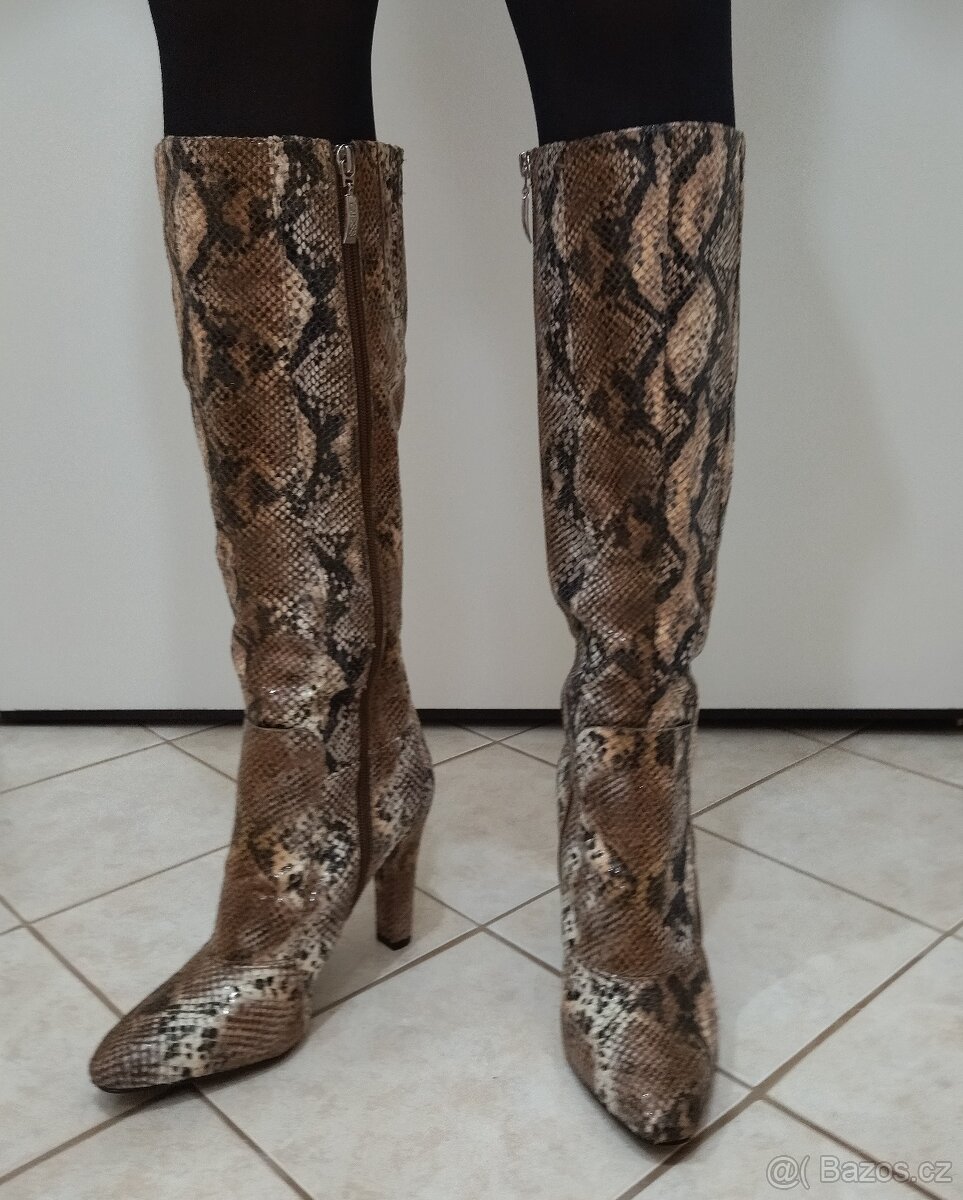 Kozačky na podp. GUESS, hadí vzor, kůže, vel. 37 - 2