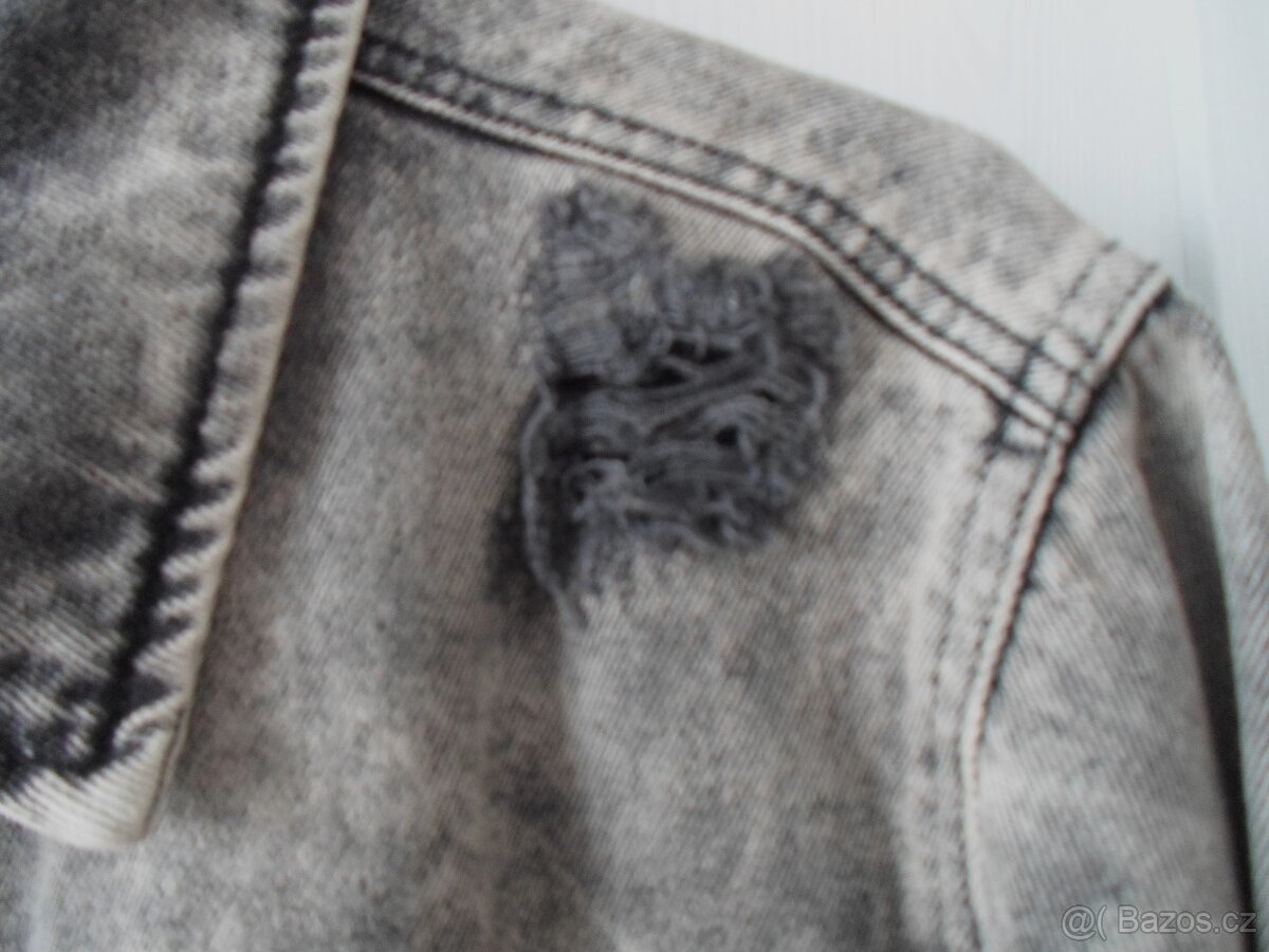 Šedá trhaná riflová bunda džíska - XS, S, M - 2