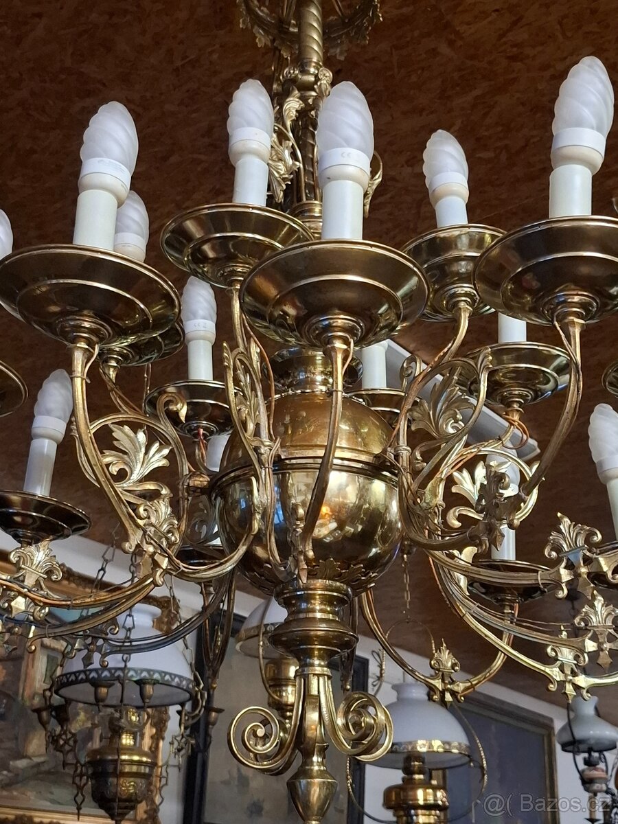 Barokní mosazný lustr FRANCIE 1920 - 2