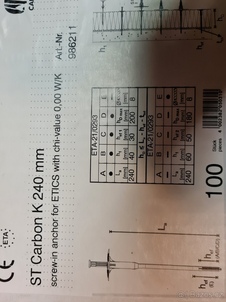 Fasádní hmoždinky / kotvy 240mm 200 kusů - 2