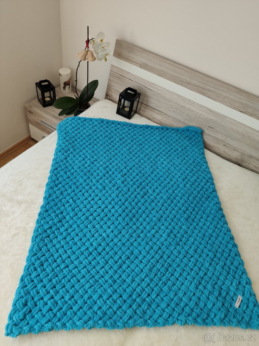 Pletená dětská deka tyrkysová modrá_ - 2