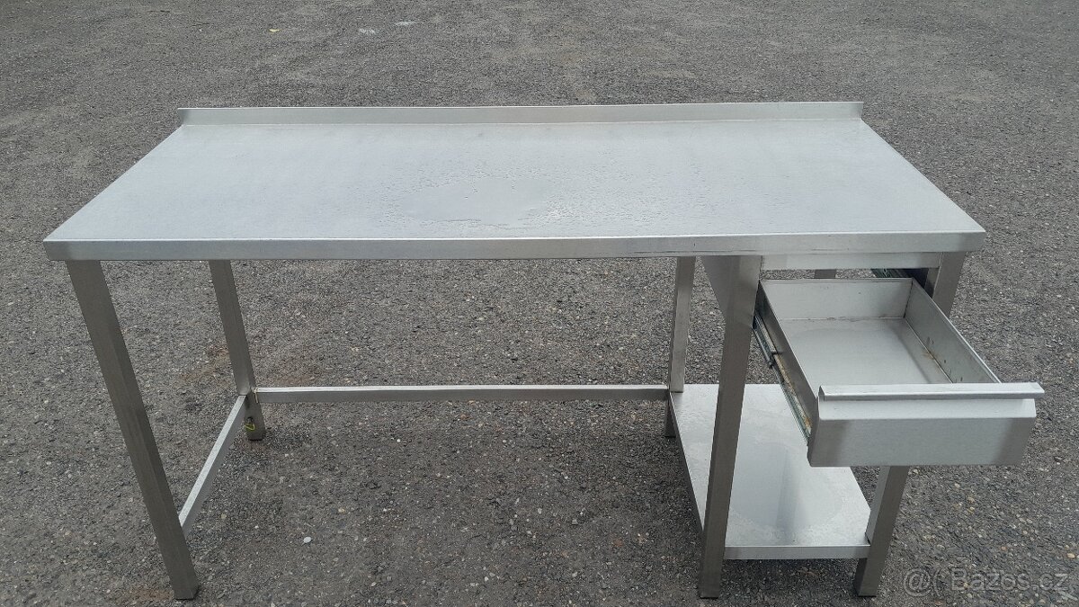 Nerezový stůl 160x65x90 cm s lemem a zásuvkou - 2