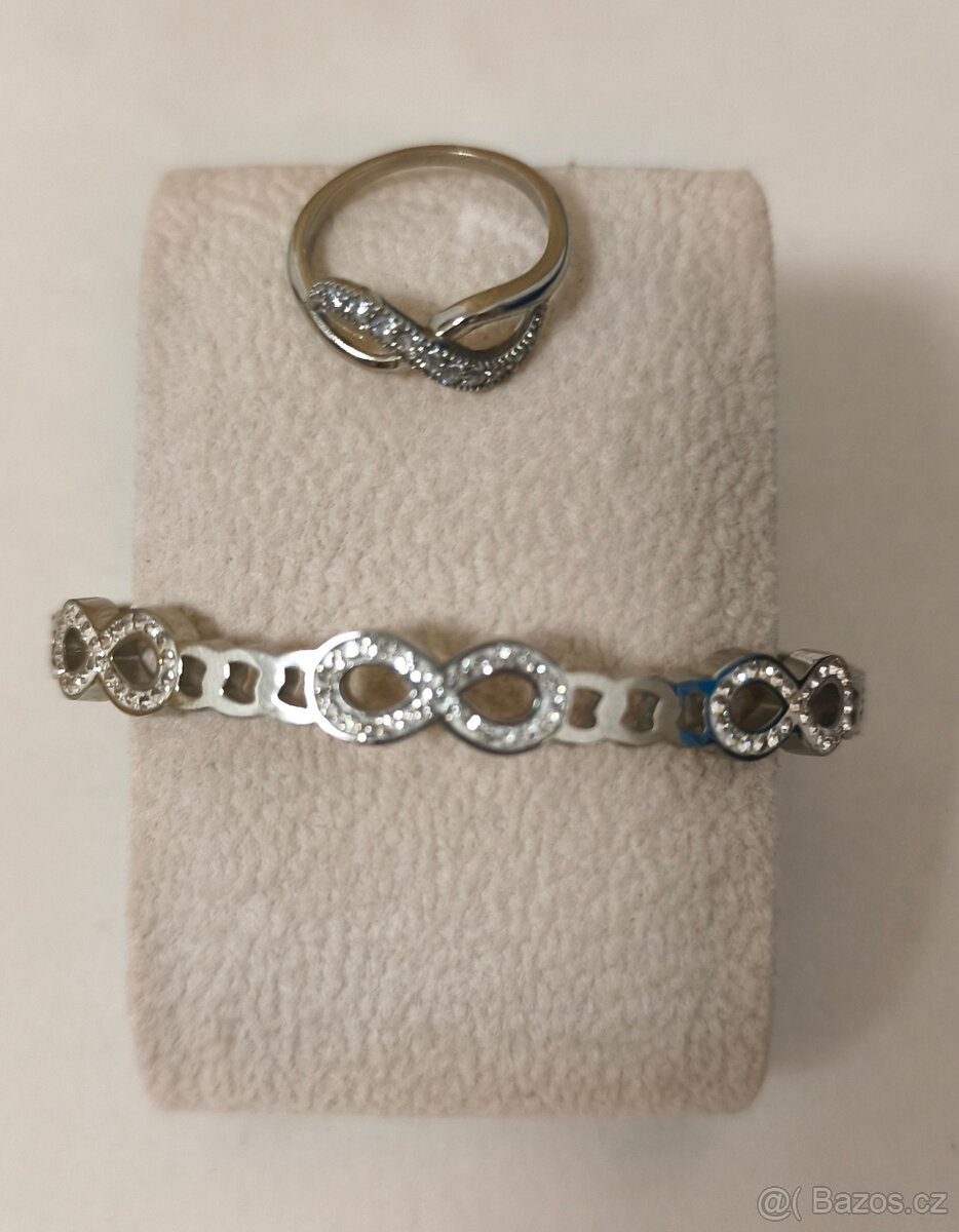Souprava náramek + prstýnek z chirurgické oceli se zirkony - 2