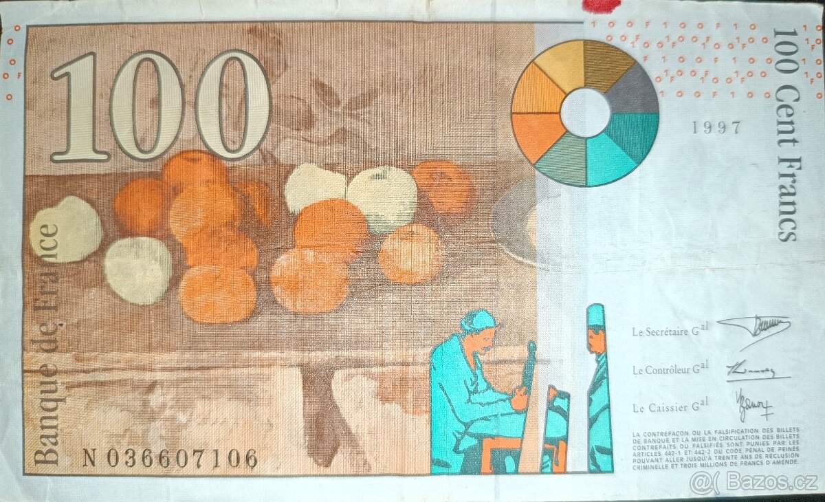 100 franků/francs Francie 1997 Cézanne - 2