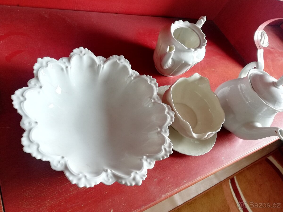 Porcelán čajová konvice, miska, talíř - 2