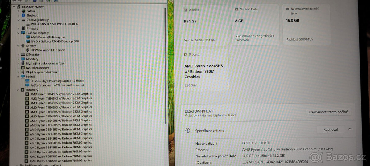 HP, Ryzen 7-8845 8/16x 5,10GHz, 16GB DDR5, 1TB SSD, RTX4060 - 2