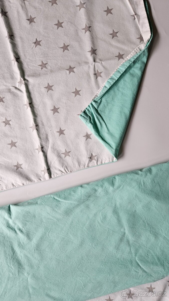 Dětské povlečení do postýlky - mint, bílá s hvězdičkami - 2