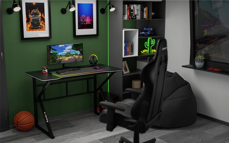 Herní PC stůl (120x60 cm, černý) - 2