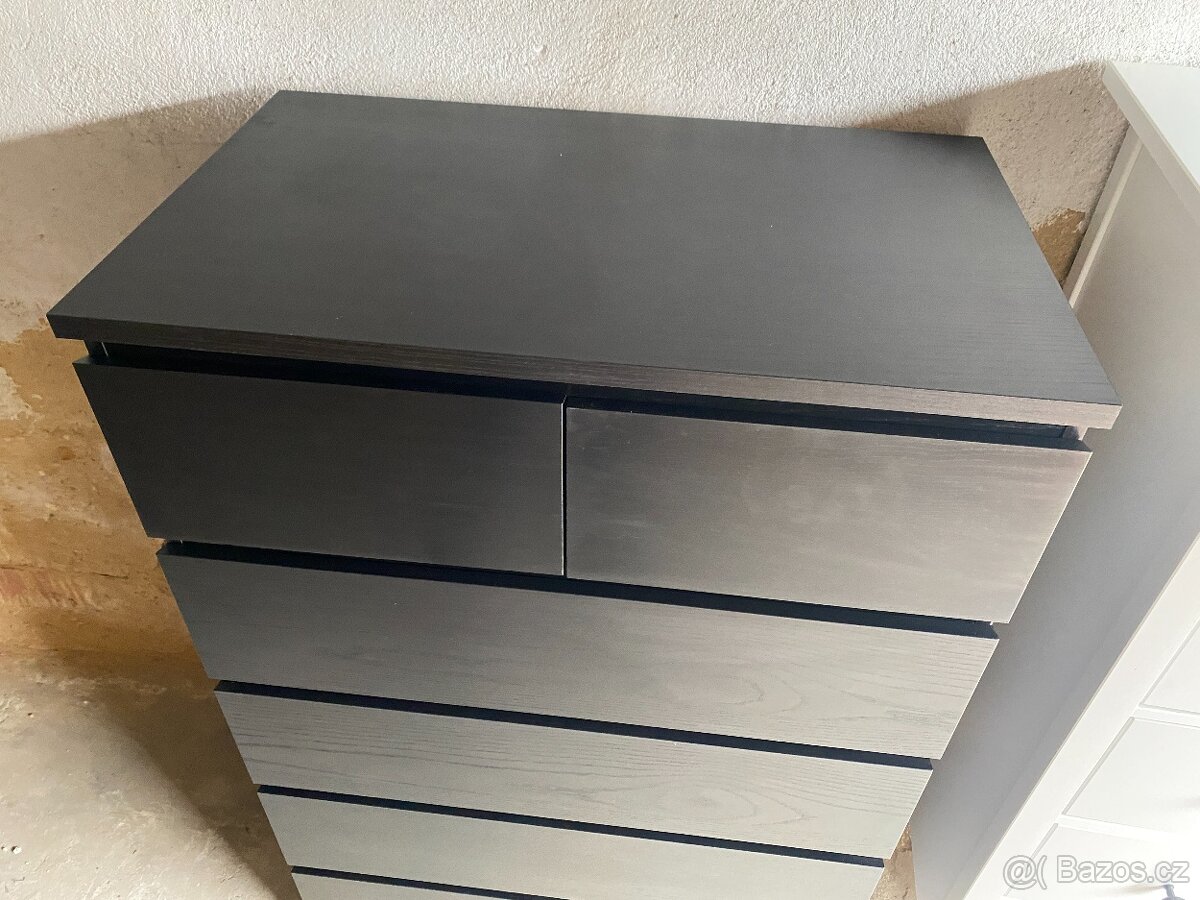 Komoda Malm se 6 zásuvkami - černohnědá - k dispozici 2 kusy - 2