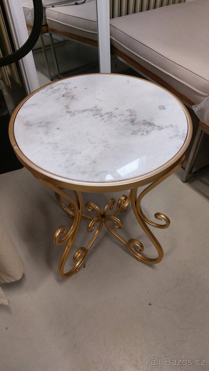 Nový zlatý stolek s mramorem coffe table (jde přetřít) - 2