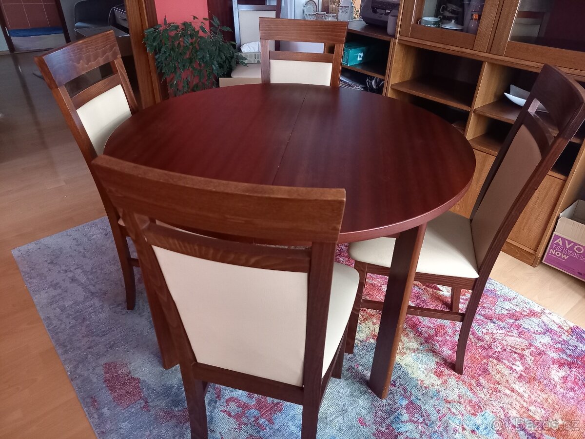 Jídelní stůl rozkládací z masivu - kulatý - 2