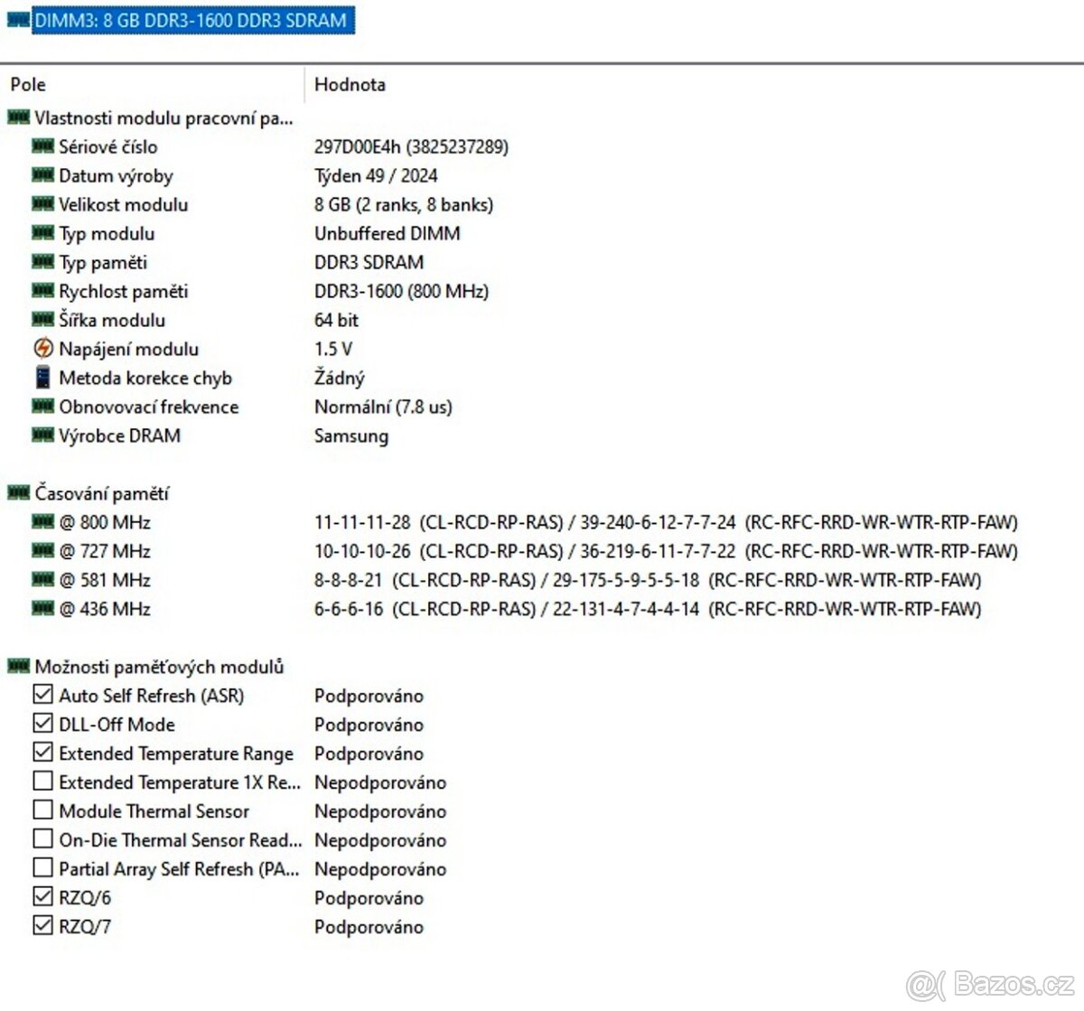 8GB DDR3 (PC3) 1600 UDIMM DIMM pro PC NOVÉ, čipy SAMSUNG - 2