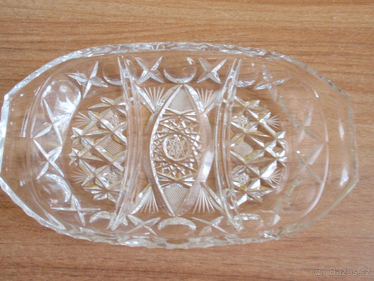 Skleněná broušená třídilná miska - 2