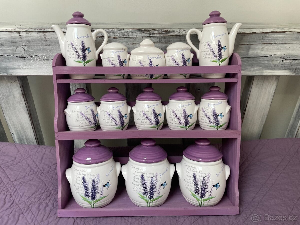 dózy na koření (dekor levandule) + polička na zavěšení - 2