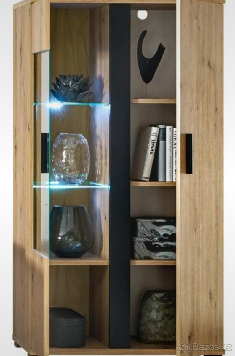 Nízká komoda dub artisan/černá - 2