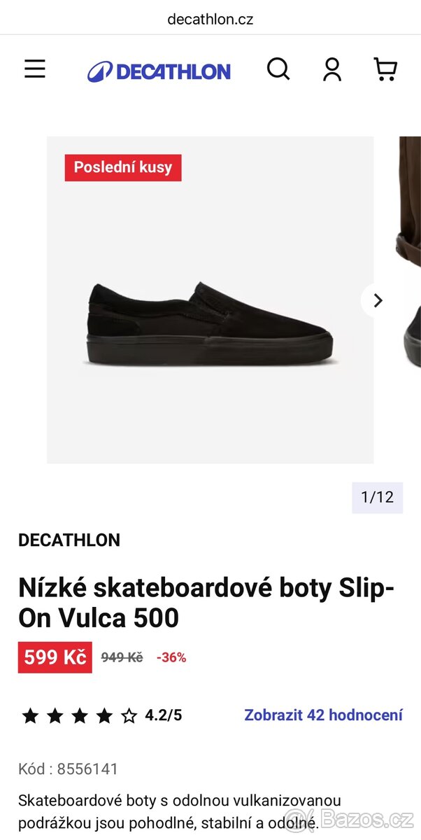 Nízké skateboardové boty Slip-On Vulca 500 vel. 36 - 2