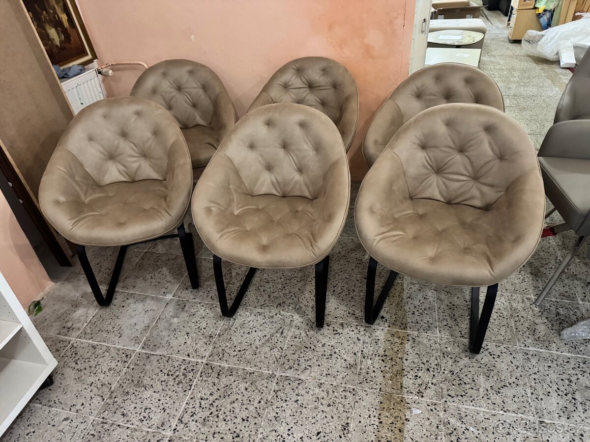 NOVÉ 6x béžové křesílka-židle vintage kov podnož - 2