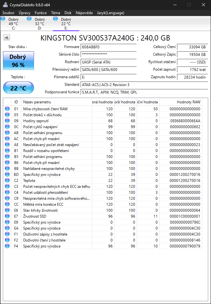 SSD Kingston 240GB – 96 % zdraví - 2