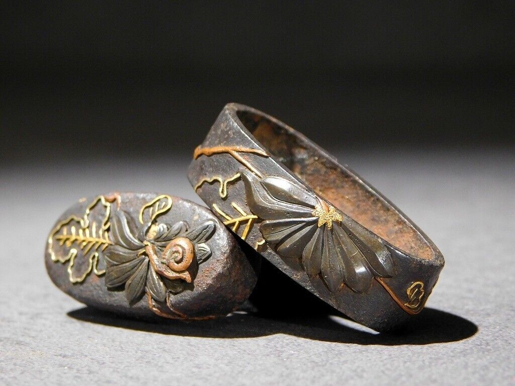 Japonská starožitný set Fuchi / Kashira pro japonský meč - 2