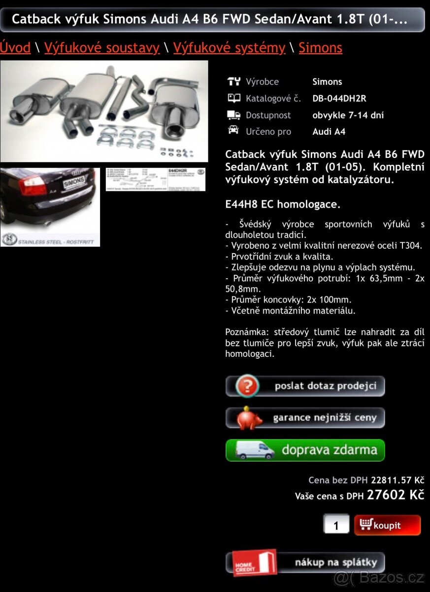 Catback celonerez výfuk Audi A4 B6 - 2