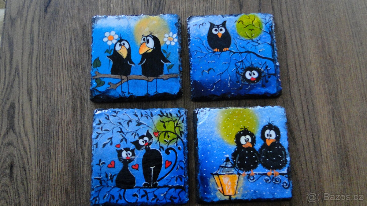 Ručně malované břidlicové podtácky a kamínky - 2