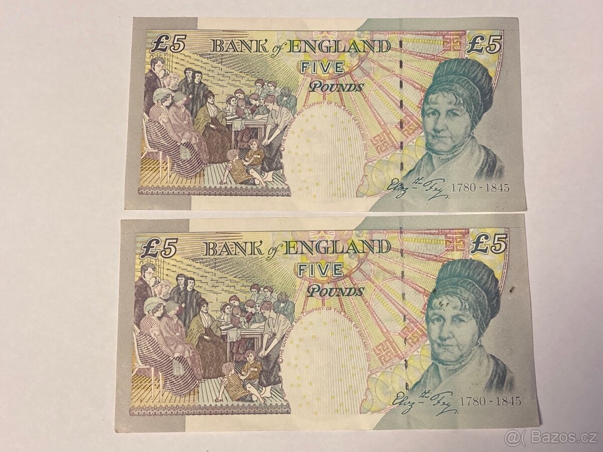 2x Bankovky 5 liber královna Alžběta Velká Británie série LK - 2
