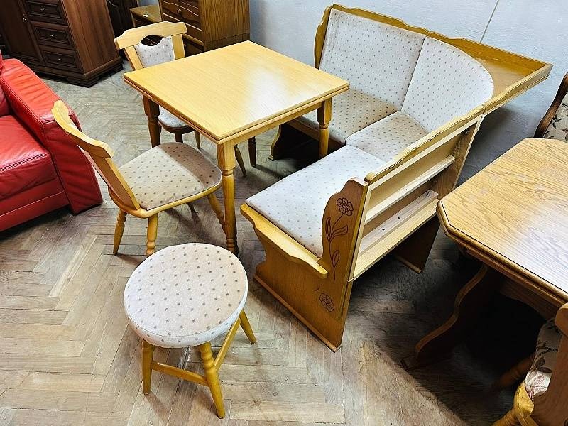 730 Rustikální jídelní set rohová lavice rozkládací stůl - 2