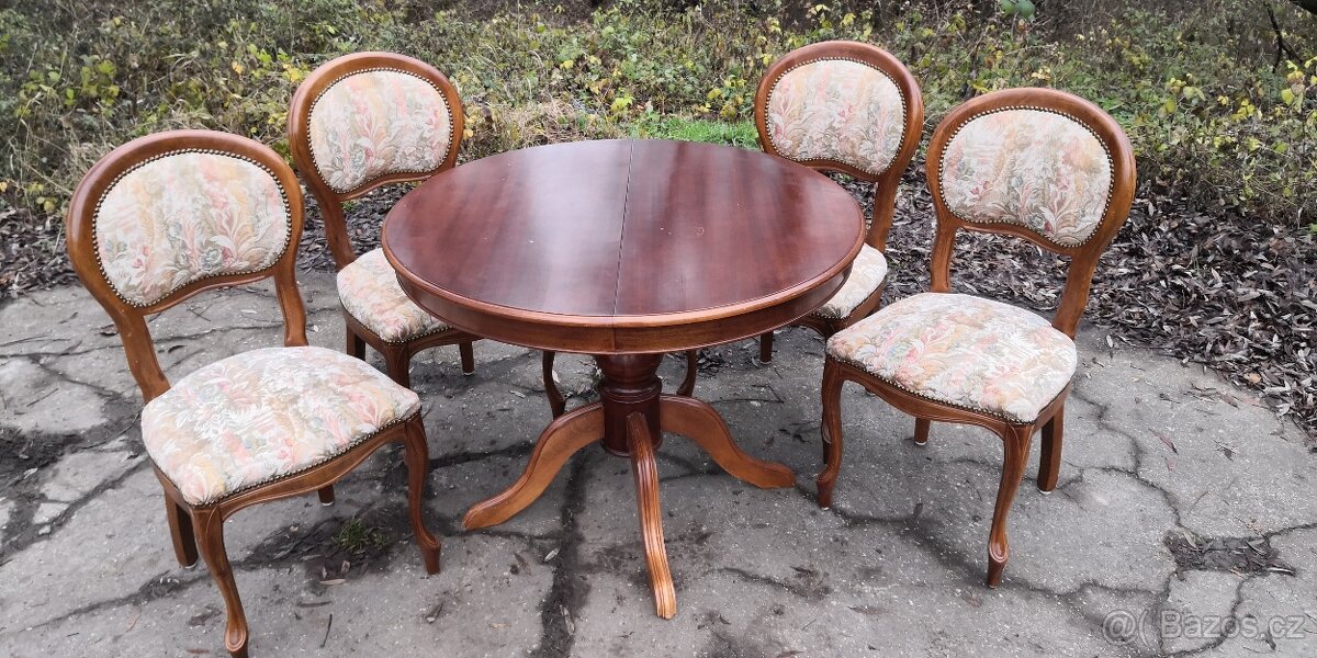 Masivní rozkládací stůl + 4x starožitné židle - 2