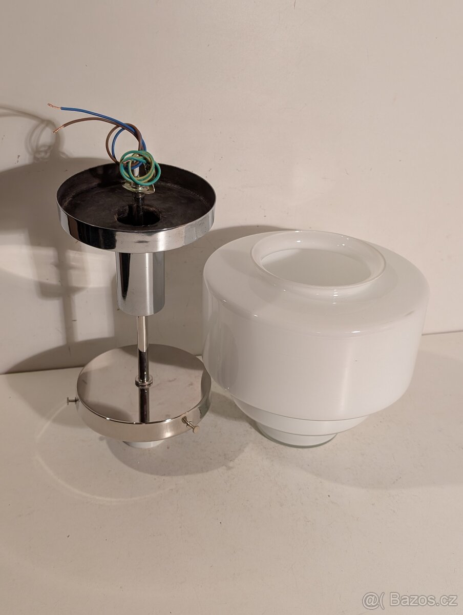 Art Deco lustr z niklované mosazi, dobové stínidlo - 2