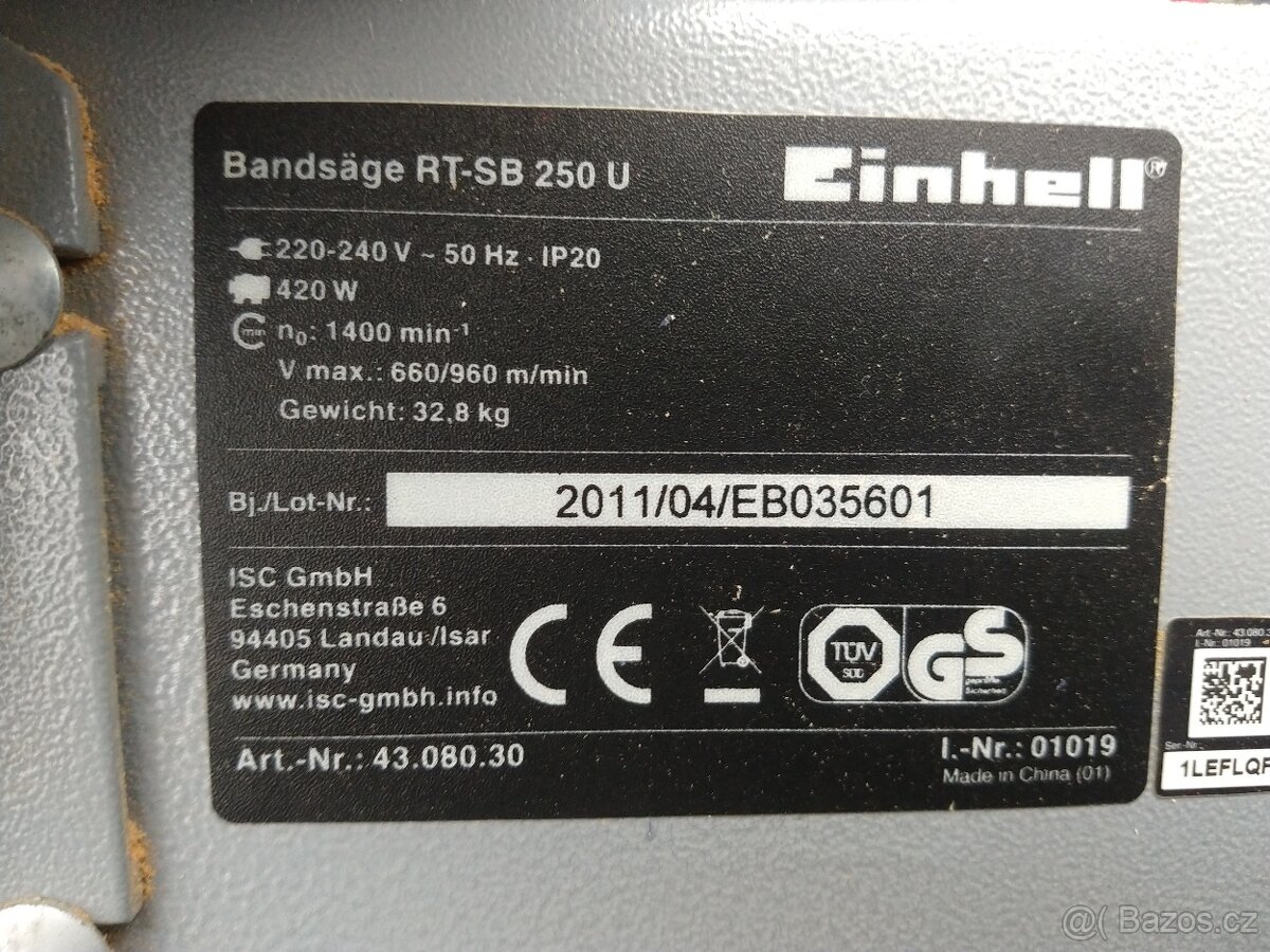 RT-SB 250 U - pásová pila na dřevo + podstavec Einhell - 2