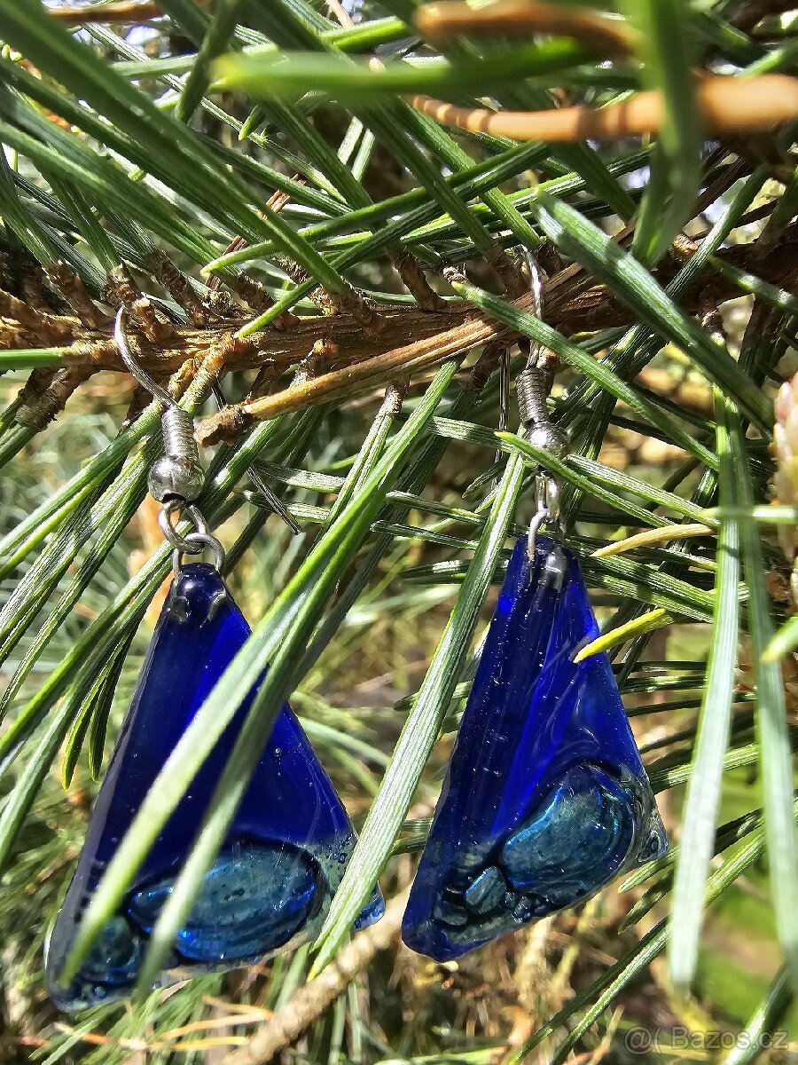Modré, skleněné náušnice, handmade - 2