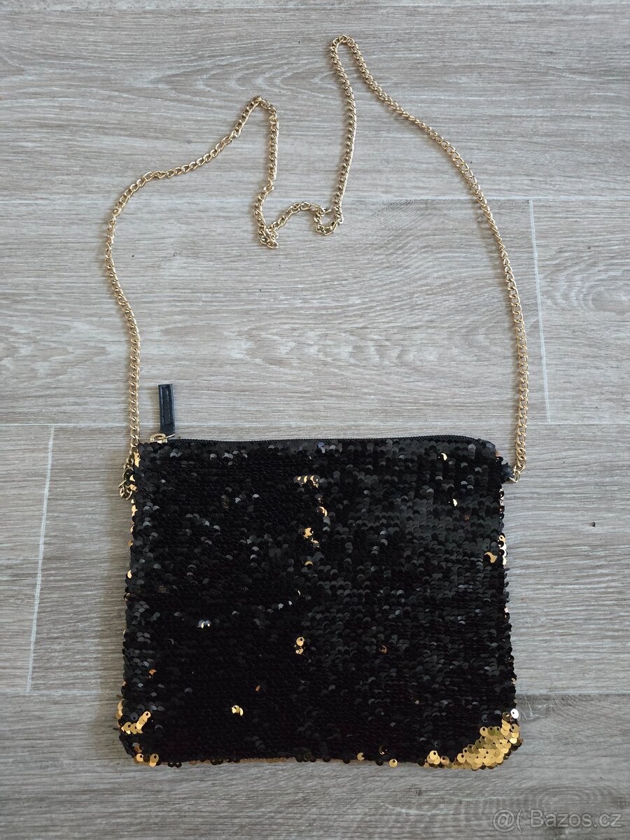 Pěkné kabelka s měnícími flitry černozlatá - 2