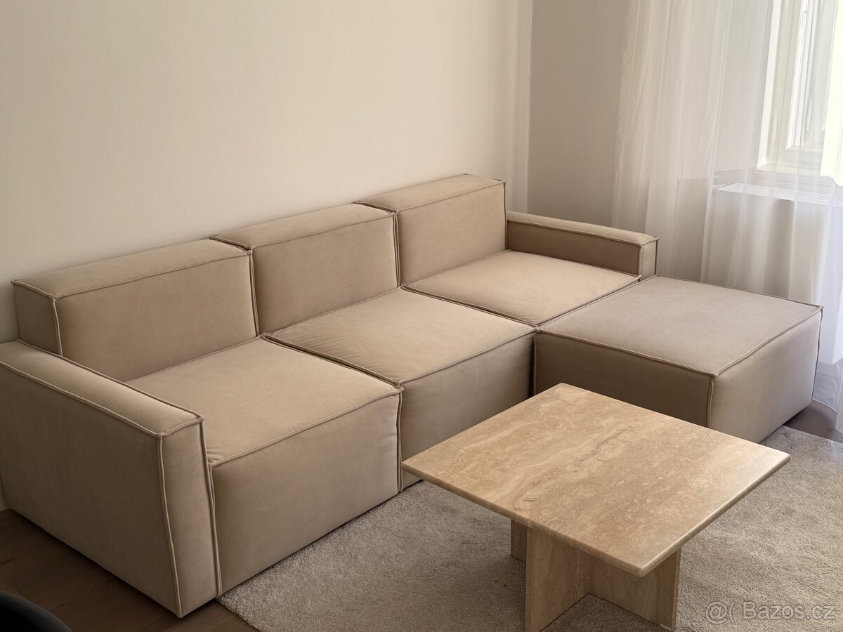 Modulární béžová sedací souprava + taburet - 2