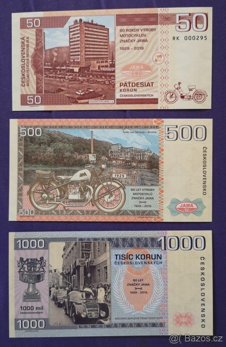 Kompletní sada BANKOVKY JAWA 50, 500,1000 KČS, GÁBRIŠ - 2