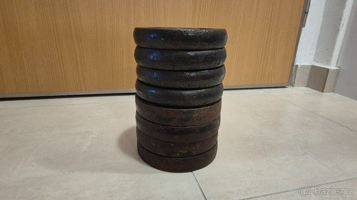 Prodám litinové 8x 1,25 kg kotouče - 30 mm otvor - 2