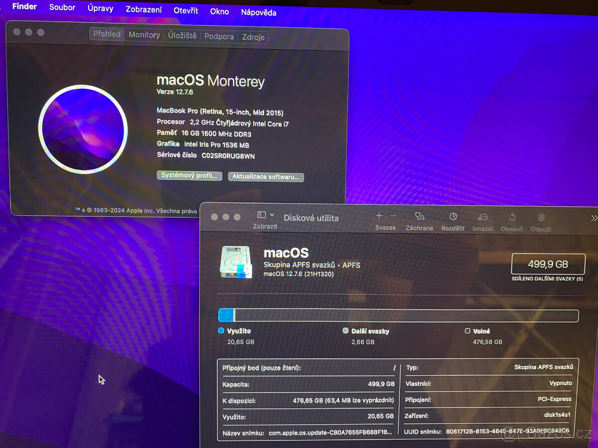 Prodám MacBook Pro 15” Mid 2015, i7 2.2 GHZ, 16 GB RAM, 500 - 2