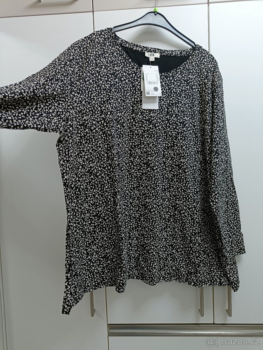 Černobílá bavlněná halenka/tričko, vel. 56 - nová - 2