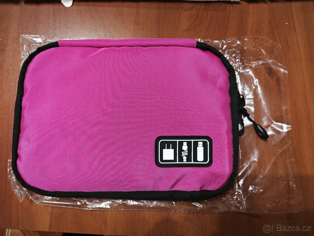 Taška/brašna na kable, nabíječky tablet nová růžová/černá - 2