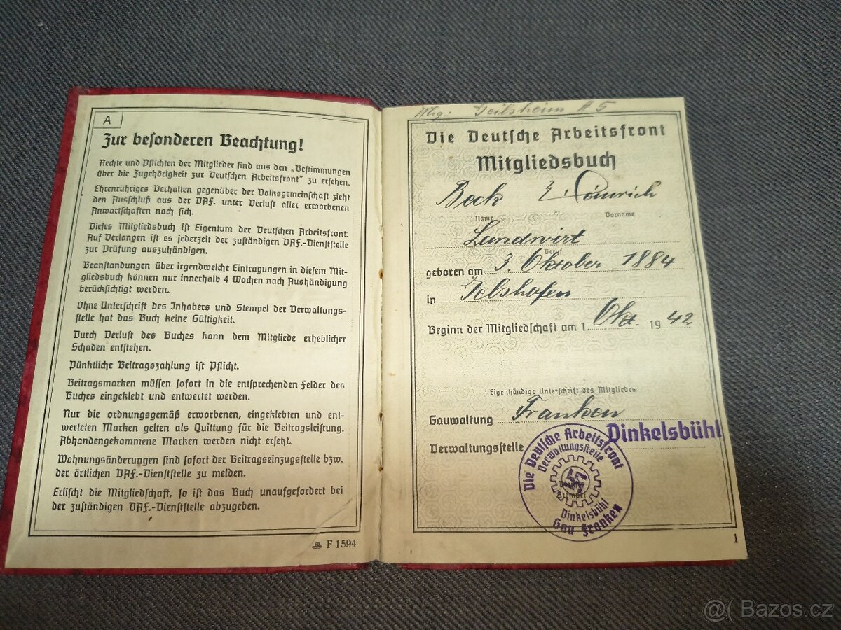 Členská knižka ww2 - 2