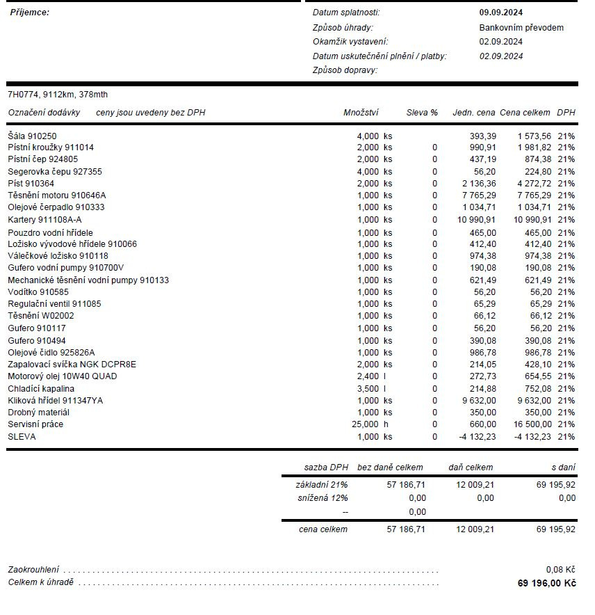 TGB 1000 LTX po servisu za 70.000,- odpočet DPH, 1.majitel