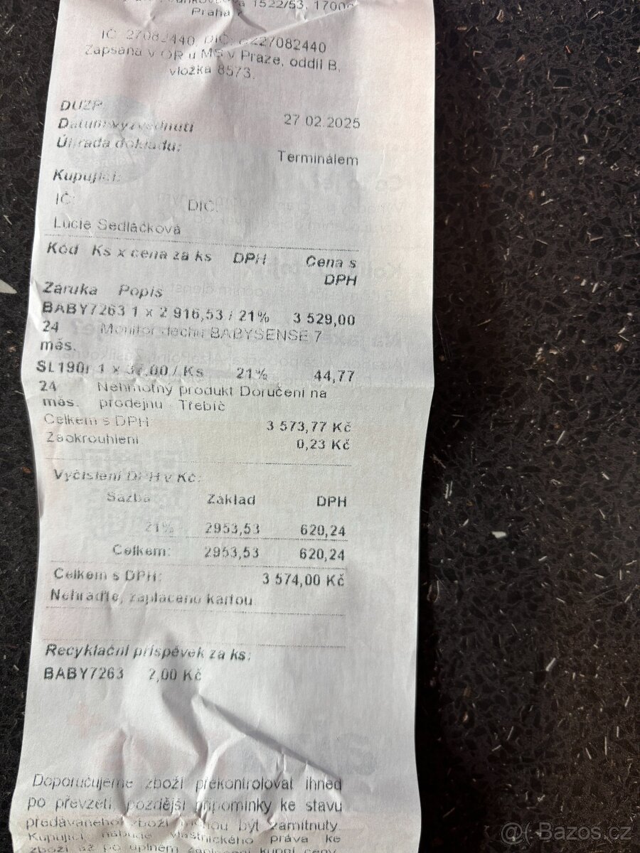 Babysense 7, monitor dechu, ZÁRUKA - 2