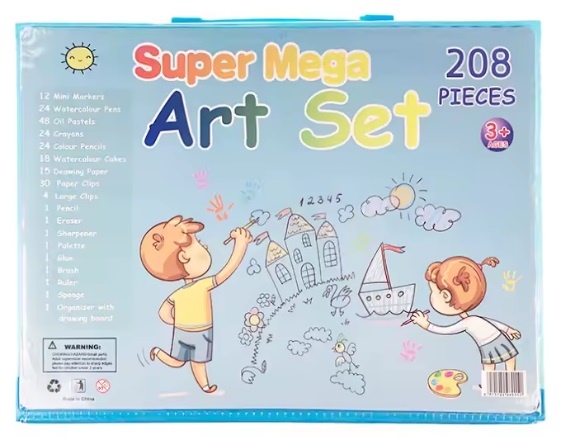 Malířská sada - kufřík modrý nebo růžový - 208ks art set - 2