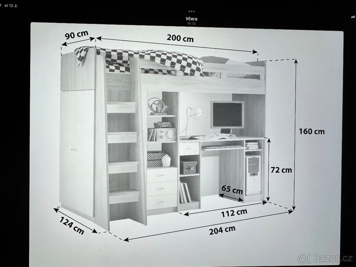 Patrová postel,ps.stůl,regál a skříň v jednom+knihovna - 2