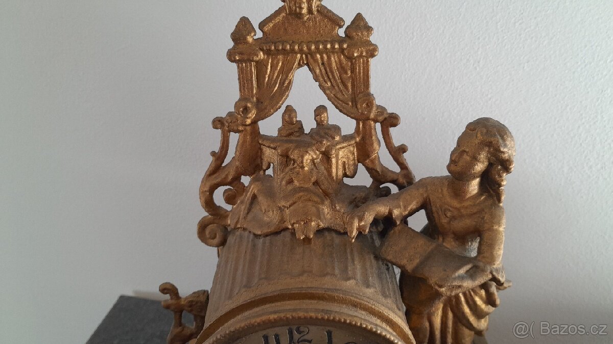 Starožitné krbove hodiny Brunfaut ,,komplet 3ks souprava - 2