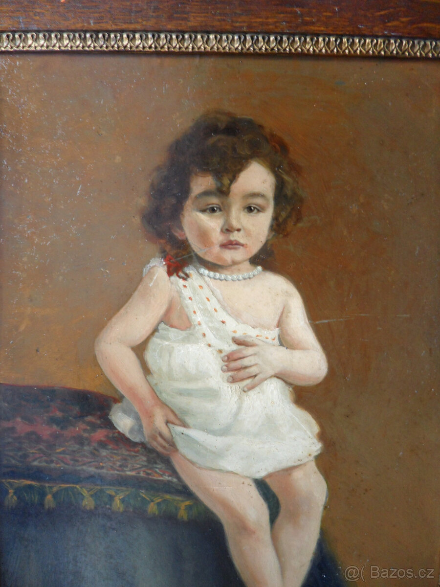 Dívka, ženský portrét, starožitný obraz, olej. - 2