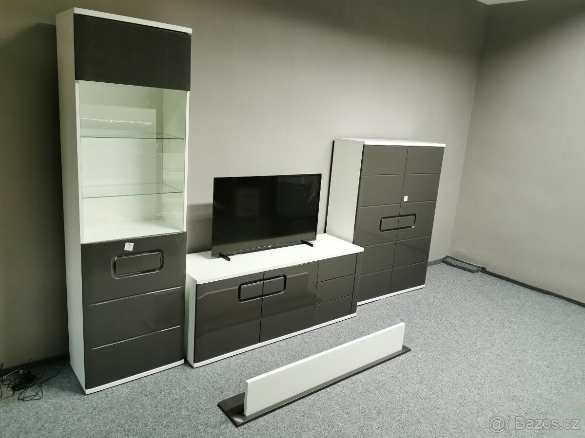 Nová šedobílá obývací stěna TALIA lesk - 2