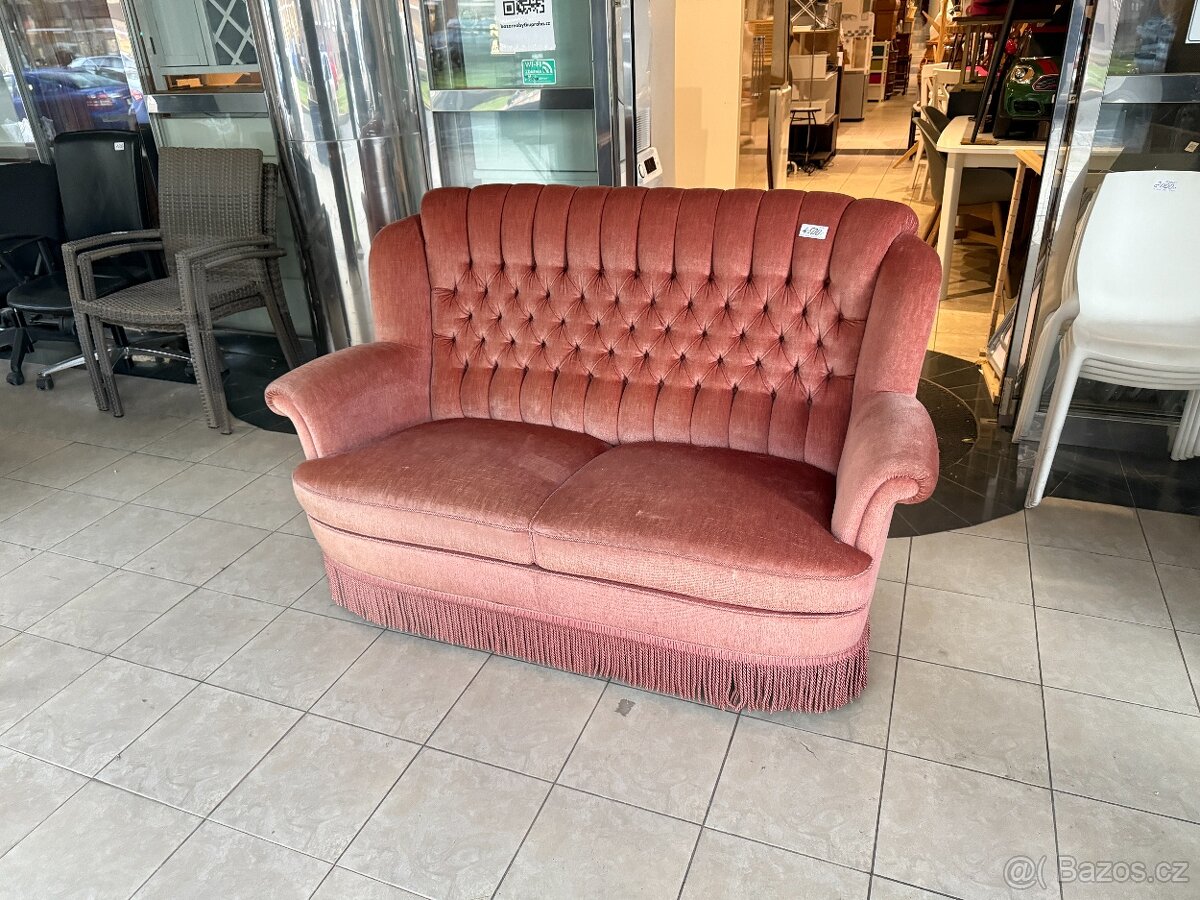 Retro sametová pohovka 70.-80. léta růžová - 2