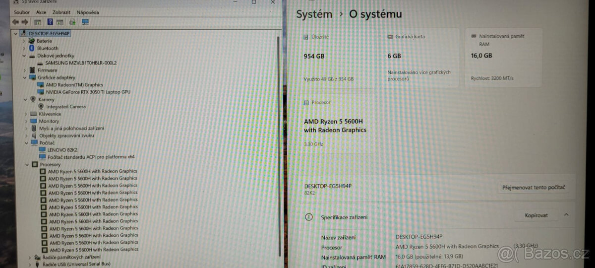 Lenovo, Ryzen 5-5600H 6/12x 4,20GHz, 16GB DDR4, 1TB SSD, RTX - 2