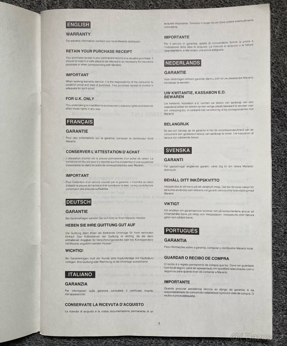 Zesilovač Marantz PM-75 User Guide návod k obsluze - 2